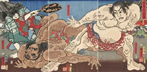 Wrestlers Prints: Akazawayama ozumo (Grand Sumo Tournament on Mount Akazawa), 1858