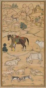 Ink And Colour On Paper Collection: Akbar Mounting his Horse; page from the Chester Beatty Akbar Nama (History of Akbar), 1605-07