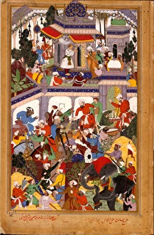 Mughal School Gallery: Akbar visits the shrine of Khwajah Mu in ad-Din Chishti at Ajmer, ca 1590