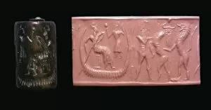 Akkadian cylinder-seal and impression of the flood epic