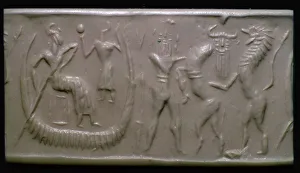 Legendary Prints: Akkadian cylinder-seal impression showing the flood-epic