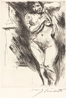 Akt mit hochgehobenem Hemd (Woman Undressing), 1921. Creator: Lovis Corinth Akt mit hochgehobenem Hemd (Woman Undressing), 1921. Creator: Lovis Corinth