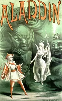Aladdin, pantomime poster, 1886. Creator: Unknown.<br> Aladdin, pantomime poster, 1886. Creator: Unknown
