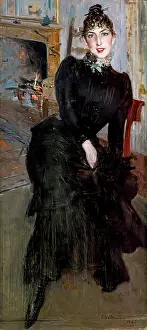 Alaide Banti at the fireplace, 1885. Creator: Boldini, Giovanni (1842-1931)