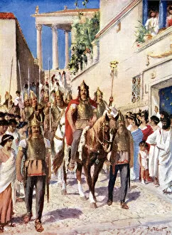 Athens Gallery: Alaric I king of Visigoths entering Athens, (395) c1920