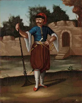 Fine Art Prints: Albanian Soldier, 1700-1737. Creator: Workshop of Jean Baptiste Vanmour