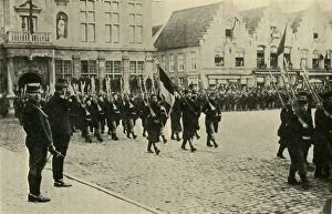 King Of The Belgians Collection: Albert I of Belgium reviewing troops, First World War, 1914, (c1920). Creator: Unknown