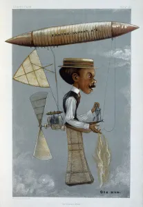 Alberto Santos-Dumont and his airship, 1901. Artist: George Hum Alberto Santos-Dumont and his airship, 1901. Artist: George Hum