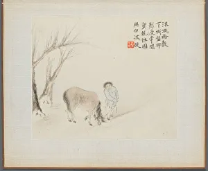 Album of Landscape Paintings Illustrating Old Poems: A Man and a Horse by a Stream, 1700s