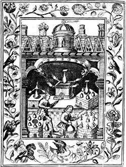 Alchemical laboratory showing various forms of furnace and vessels, 1652