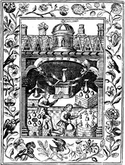 Alchemical laboratory showing various forms of furnace and vessels, 1652