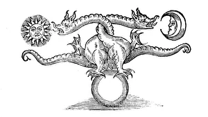 Mercury Prints: Alchemical symbol representing the transmutation of base metal into silver and gold, 1652