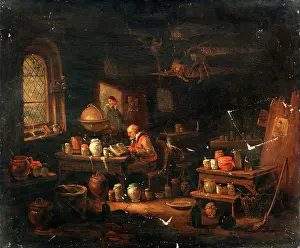 Laboratory Prints: An alchemist or apothecary in his laboratory, c1680s. Creator: Egbert van Heemskerck I