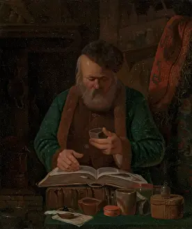 Laboratory Prints: An alchemist or chemist examining a liquid, 1841. Creator: Charles-Emile Francois