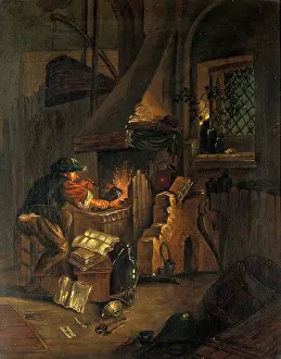 Laboratory Prints: An alchemist in his laboratory, c1650s. Creator: Thomas Wyck