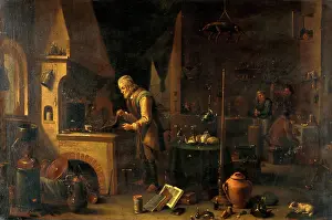 Laboratory Prints: An alchemist in his laboratory, c1680s. Creator: Follower of David Teniers II