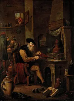 Retort Prints: An alchemist in his laboratory, c1680s. Creator: Follower of David Teniers the younger