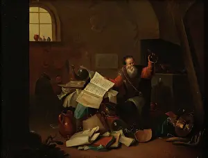 Examining Prints: An alchemist in his laboratory, c1680s. Creator: Teniers, David, 1610-1690 (After)