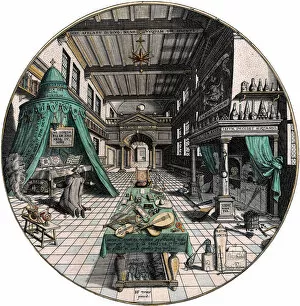 Discovery of Witches Gallery: Alchemists laboratory, 1595. Artist: Hans Vredeman de Vries