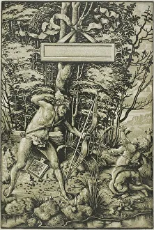 Olive Green Prints: Alcon Slaying the Serpent, 1510-15. Creator: Hans Wechtlin the Elder