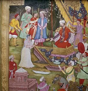Mughal School Gallery: Alexander the Great being beseeched to save an idol from destruction, 16th century