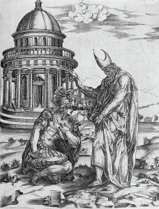 Amun Prints: Alexander the Great kneeling before the High Priest of Ammon