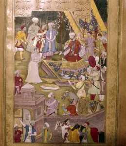 Alexander the Great of Macedon (Iskandar) is brought by a priestess to spare an idol from destructio