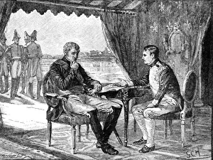 Aleksandr I Pavlovich Gallery: Alexander I Russia and Napoleon I (Bonaparte) of France at Tilsit, 1807 (c1880)
