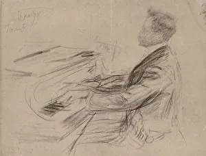 Leonid Osipovich 1862 1945 Prints: Alexander Scriabin (1872-1915) at the grand piano, 1909