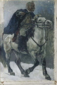 Russian Troops Gallery: Alexander Suvorov on horseback, 1897-1898. Artist: Surikov, Vasili Ivanovich (1848-1916)