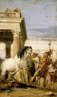 Alexander taming Bucephalus. Artist: Tiepolo, Giambattista (1696-1770) Alexander taming Bucephalus. Artist: Tiepolo, Giambattista (1696-1770)