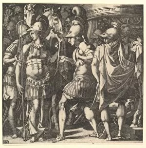 Francesco Primaticcio Collection: Alexander welcoming Thalestris and the Amazons, mid-16th century. Creator: Master FG