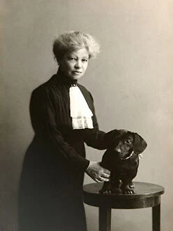 Karl August Collection: Alexandra Beketova-Blok, Russian author and translator, with her pet dog, early 19th century