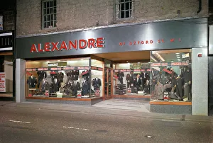 Shop Sign Prints: Alexandre of Oxford Street, mens clothes shop frontage, Mexborough, South Yorkshire, 1963