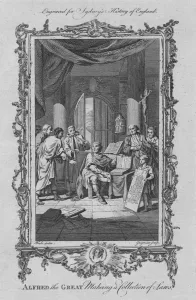 Sydney Temple Prints: Alfred the Great making a collection of Laws, 1773. Creator: Charles Grignion