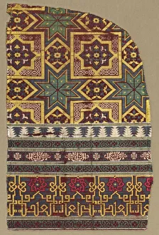 Alhambra hanging fragment with decorated bands, 1300s. Creator: Unknown