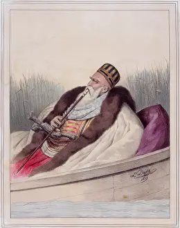 Cushion Prints: Ali Tebelen, Pacha de Janina, 1819. Creator: Louis Dupre