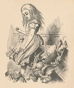 Nonsense Prints: Alice and animals. Chaos and the court, 1889. Artist: John Tenniel