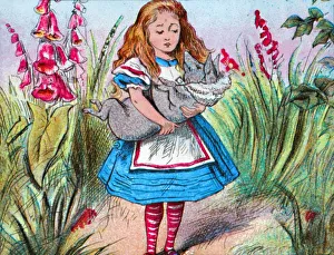 Caring Prints: Alice holding a pig in her arms. c1910. Artist: John Tenniel