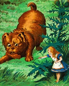 John Tenniel Gallery: Alice meets a very large puppy, c1900