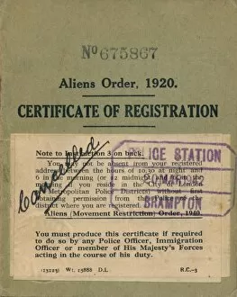 Official Collection: Aliens Order, Certificate of Registration, 1920