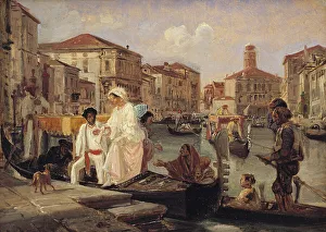 Marstrand Wilhelm Prints: Alighting from a Gondola in Venice, 1852-1855. Creator: Wilhelm Marstrand
