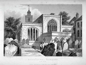 Gravestone Prints: All Hallows-by-the-Tower Church, London, 1837. Artist: John Le Keux