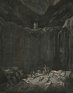 Forgery Prints: all-searching Justice, dooms to punishment the forgers, c1890. Creator: Gustave Doré