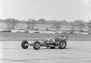 1961 Prints: Allard dragster driven by Sydney Allard during testing at North Weald Airfield in Essex 1961