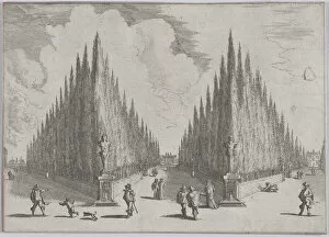 Triangles Collection: Three allees separated by two groups of trees in pointed configurations, from Views of Ga... 1636