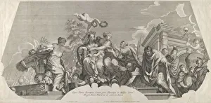 Charity Gallery: An allegorical composition with Charity and prisoners in chains; a plate from Rossis seri... 1677