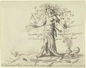 Wreath Prints: Allegorical female figure with a garland of flowers in her hair