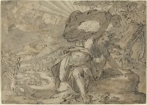 Allegorical Female Figure in a Landscape [recto], c. 1600. Creator: Unknown