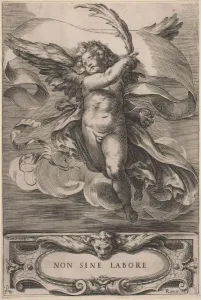 Palm Frond Prints: An Allegorical Figure: Non sine labore, 1628. Creator: Cherubino Alberti
